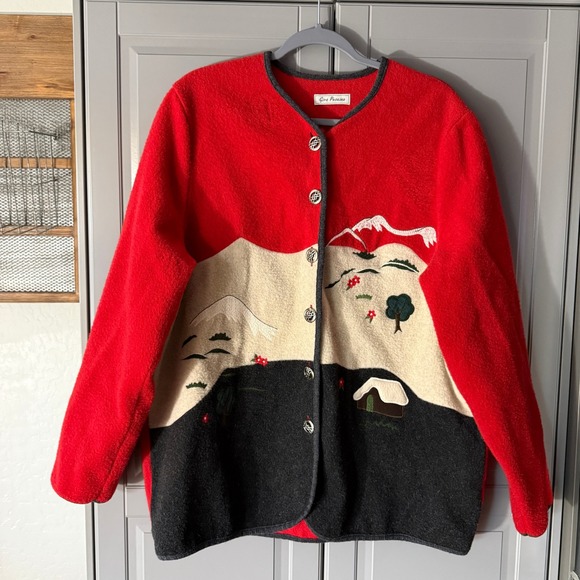 Gira Puccino Jackets & Blazers - Gira Puccino Vintage Cottagecore‎ Embroidered Italian Wool Jacket, Red Gray,L/XL